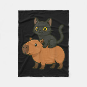 Funny Black Cat Capybara Animal Lover Mum Dad Kids Fleece Blanket