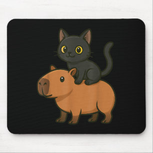 Funny Black Cat Capybara Animal Lover Mum Dad Kids Mouse Mat