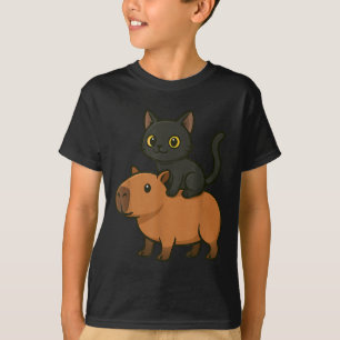 Funny Black Cat Capybara Animal Lover Mum Dad Kids T-Shirt