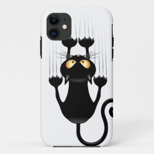Funny Black Cat Cartoon Scratching Wall iPhone 11 Case