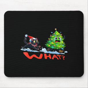 Funny Black Cat Chasing Christmas Tree Over Cat Wh Mouse Mat