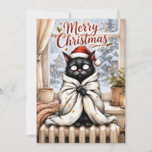 Funny Black Cat Christmas Card – Cosy Cat Lover Ho