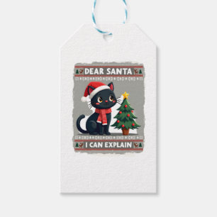 Funny Black Cat Christmas Dear Santa, I Can Explai Gift Tags