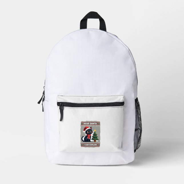 Funny Black Cat Christmas Dear Santa, I Can Explai Printed Backpack (Front)