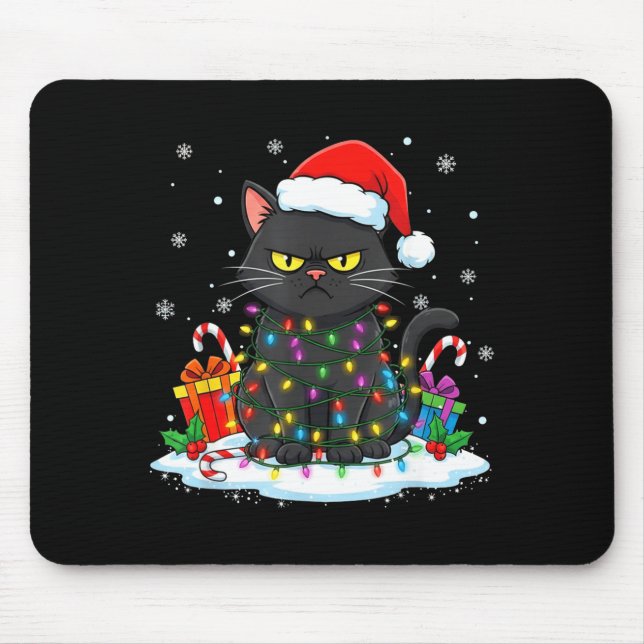 Funny Black Cat Christmas For Men Women Youth Girl Mouse Mat (Front)