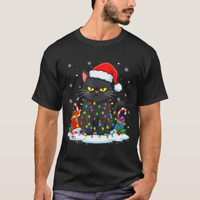 Funny Black Cat Christmas For Men Women Youth Girl T-Shirt (Front)
