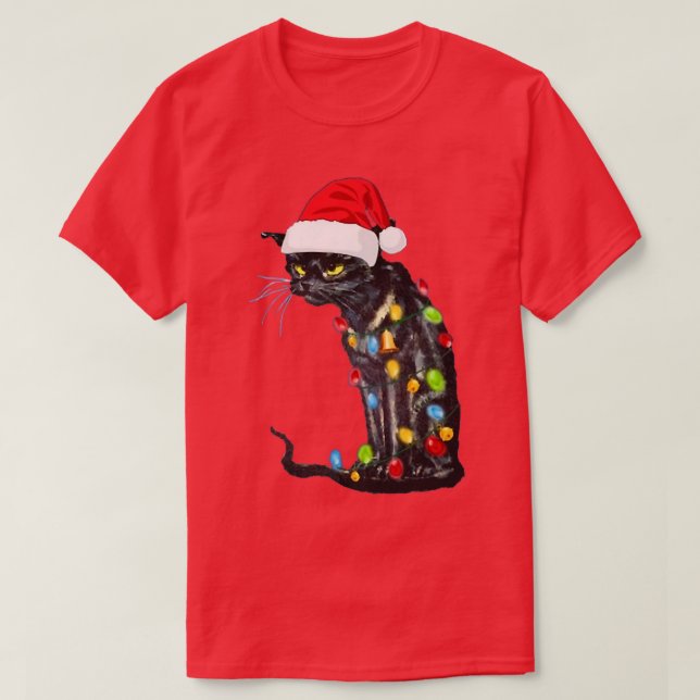 Funny Black Cat Christmas Funny Cat Christmas Ligh T-Shirt (Design Front)