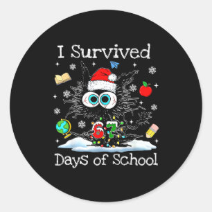 Funny Black Cat Christmas I Survived 67 Days Of Sc Classic Round Sticker