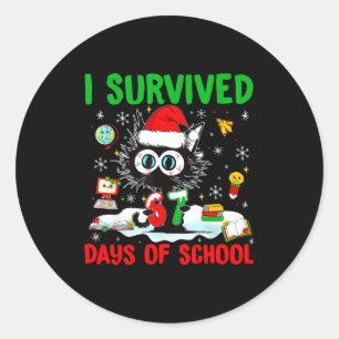 Funny Black Cat Christmas I Survived 67 Days Of Sc Classic Round Sticker