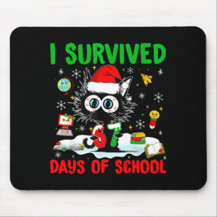 Funny Black Cat Christmas I Survived 67 Days Of Sc Mouse Mat