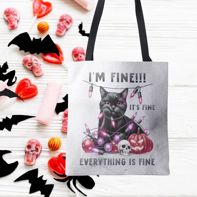 Funny Black Cat Christmas Lights Halloween  Tote Bag (Creator Uploaded)