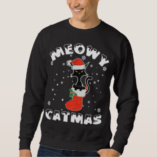 Funny Black Cat Christmas Lights Merry Meowy Catma Sweatshirt