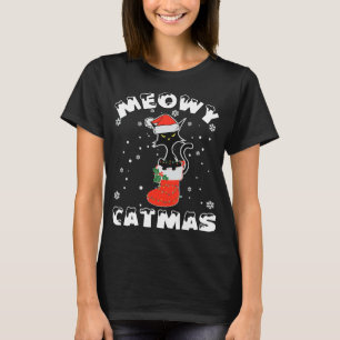 Funny Black Cat Christmas Lights Merry Meowy Catma T-Shirt