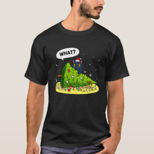 Funny Black Cat Christmas Tree Holiday Humour Cat  T-Shirt