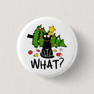Funny Black Cat Christmas Tree Merry Santa Humor C 3 Cm Round Badge