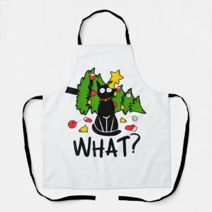 Funny Black Cat Christmas Tree Merry Santa Humor C Apron