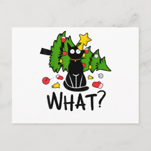 Funny Black Cat Christmas Tree Merry Santa Humor C Holiday Postcard