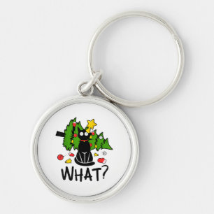 Funny Black Cat Christmas Tree Merry Santa Humor C Key Ring