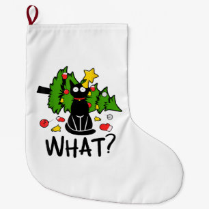 Funny Black Cat Christmas Tree Merry Santa Humor C Large Christmas Stocking
