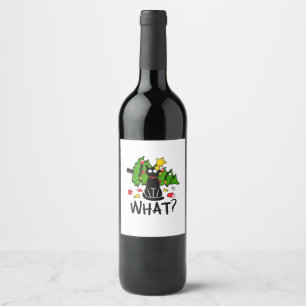 Funny Black Cat Christmas Tree Merry Santa Humor C Wine Label