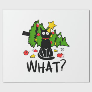 Funny Black Cat Christmas Tree Merry Santa Humor C Wrapping Paper