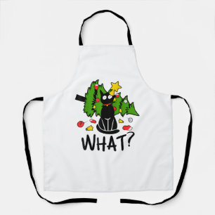 Funny Black Cat Christmas Tree Merry Santa Humour Apron