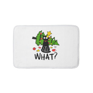 Funny Black Cat Christmas Tree Merry Santa Humour  Bath Mat