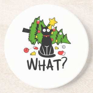 Funny Black Cat Christmas Tree Merry Santa Humour  Coaster