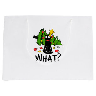 Funny Black Cat Christmas Tree Merry Santa Humour Large Gift Bag
