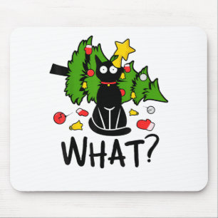 Funny Black Cat Christmas Tree Merry Santa Humour Mouse Mat