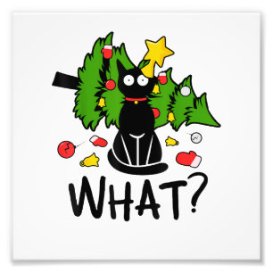 Funny Black Cat Christmas Tree Merry Santa Humour  Photo Print