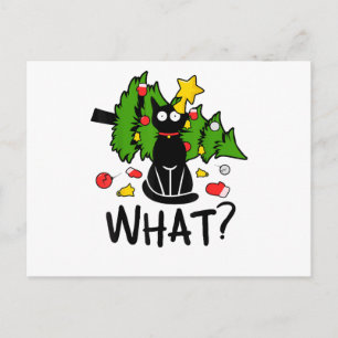 Funny Black Cat Christmas Tree Merry Santa Humour Postcard