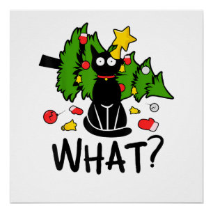 Funny Black Cat Christmas Tree Merry Santa Humour  Poster