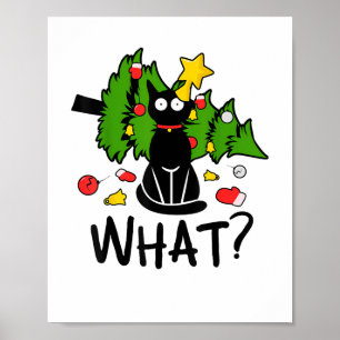 Funny Black Cat Christmas Tree Merry Santa Humour Poster