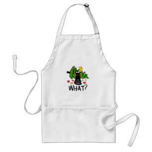 Funny Black Cat Christmas Tree Merry Santa Humour  Standard Apron