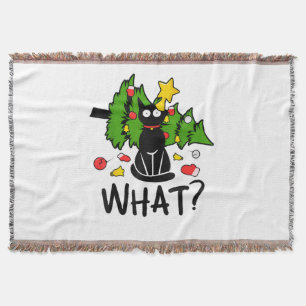 Funny Black Cat Christmas Tree Merry Santa Humour Throw Blanket