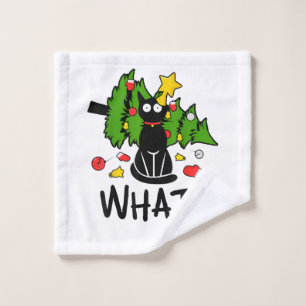 Funny Black Cat Christmas Tree Merry Santa Humour  Wash Cloth