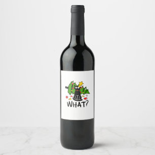 Funny Black Cat Christmas Tree Merry Santa Humour Wine Label