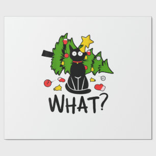 Funny Black Cat Christmas Tree Merry Santa Humour Wrapping Paper