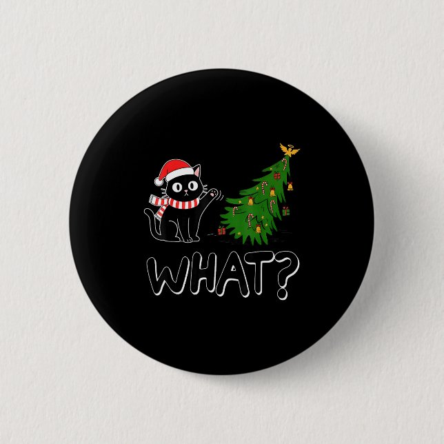 Funny Black Cat Christmas Tree Merry Xmas Humor Ca 6 Cm Round Badge (Front)