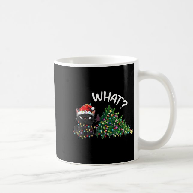 Funny Black Cat Christmas Tree Merry Xmas Humor Ca Coffee Mug (Right)