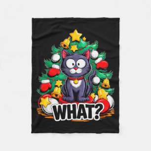 Funny Black Cat Christmas Tree Merry Xmas Humor Ca Fleece Blanket