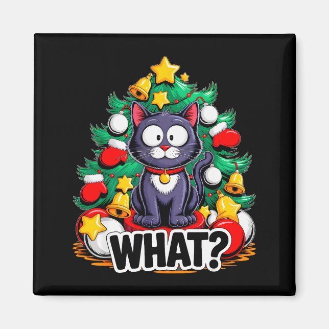 Funny Black Cat Christmas Tree Merry Xmas Humor Ca Magnet (Front)