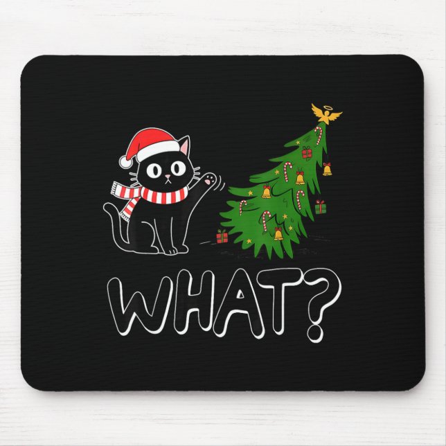 Funny Black Cat Christmas Tree Merry Xmas Humor Ca Mouse Mat (Front)
