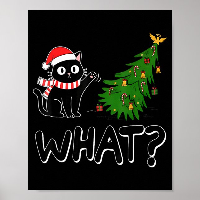Funny Black Cat Christmas Tree Merry Xmas Humor Ca Poster (Front)