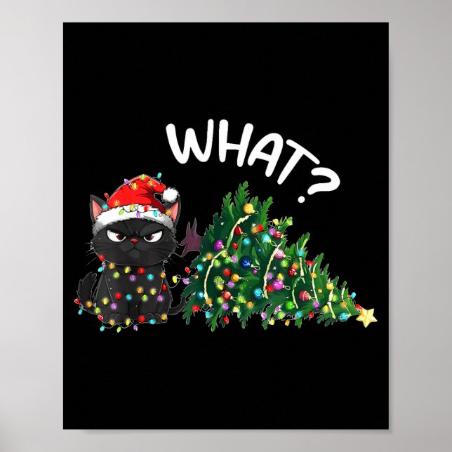 Funny Black Cat Christmas Tree Merry Xmas Humor Ca Poster (Front)