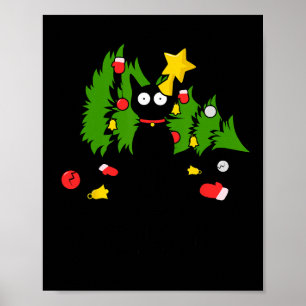 Funny Black Cat Christmas Tree Merry Xmas Humour C Poster
