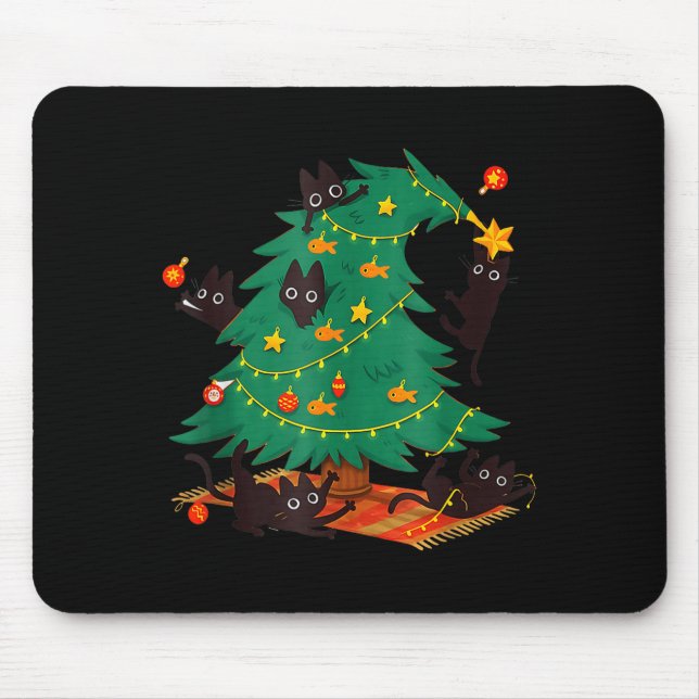Funny Black Cat Christmas Tree  Mouse Mat (Front)