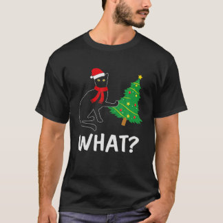 Funny Black Cat Christmas Tree Over Cat What T-Shirt