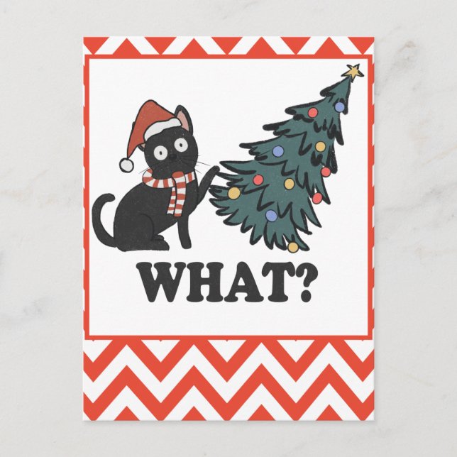 Funny Black Cat Christmas Tree Postcard (Front)